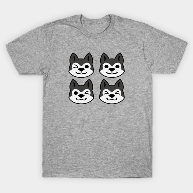Four Black and White Siberian Huskies T-Shirt by kaeru